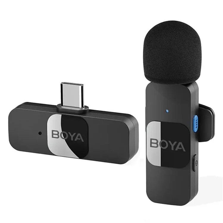 BOYA BY-V10 Microphone Lavalier sans Fil Professionnel Mini Enregistrement Téléphone avec 1 Émetteur + 1 Récepteur