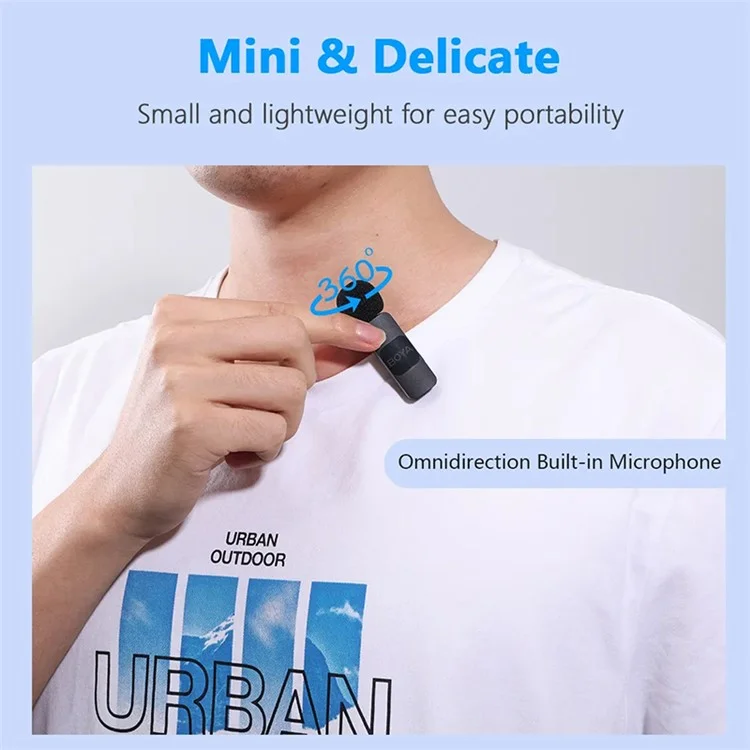 BOYA BY-V10 Microphone Lavalier sans Fil Professionnel Mini Enregistrement Téléphone avec 1 Émetteur + 1 Récepteur