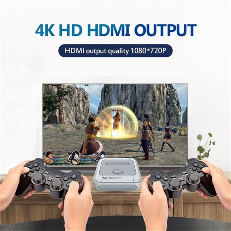 SUPER CONSOLE X Portable Mini Game Console with 2 Wireless Controller 3D HD Home Game Box (128GB) - UK Plug