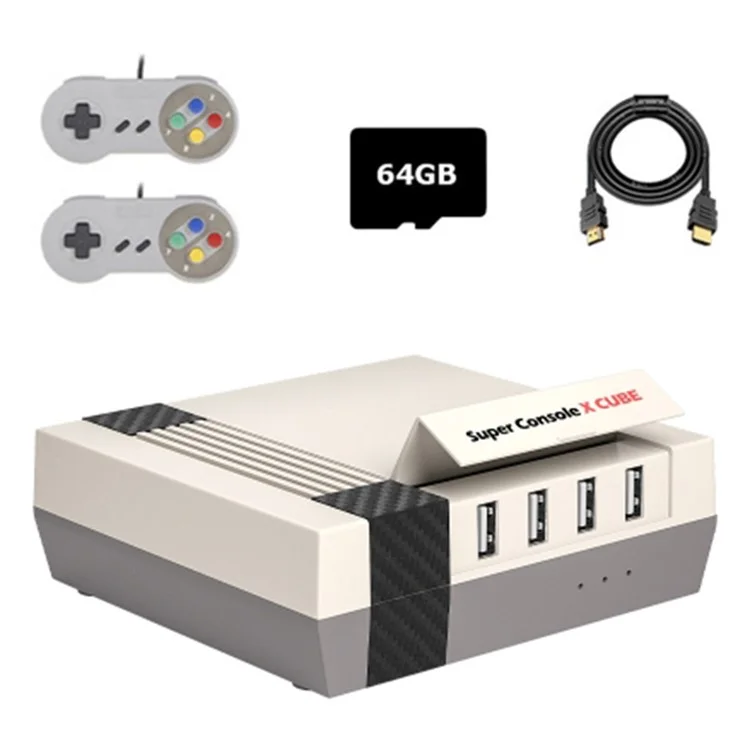 KINHANK Super Console X Cube HD Retro Game Console Classic Mini Video Games with 64GB Card, 2 Wired Controllers (Enchufe UE)