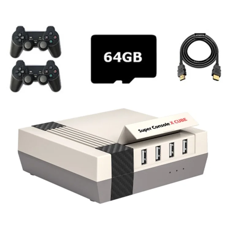 KINHANK Super Console X Cube HD Classic Game Console 64GB Retro Mini Video Games with 2 Wireless Controllers (EU Plug)