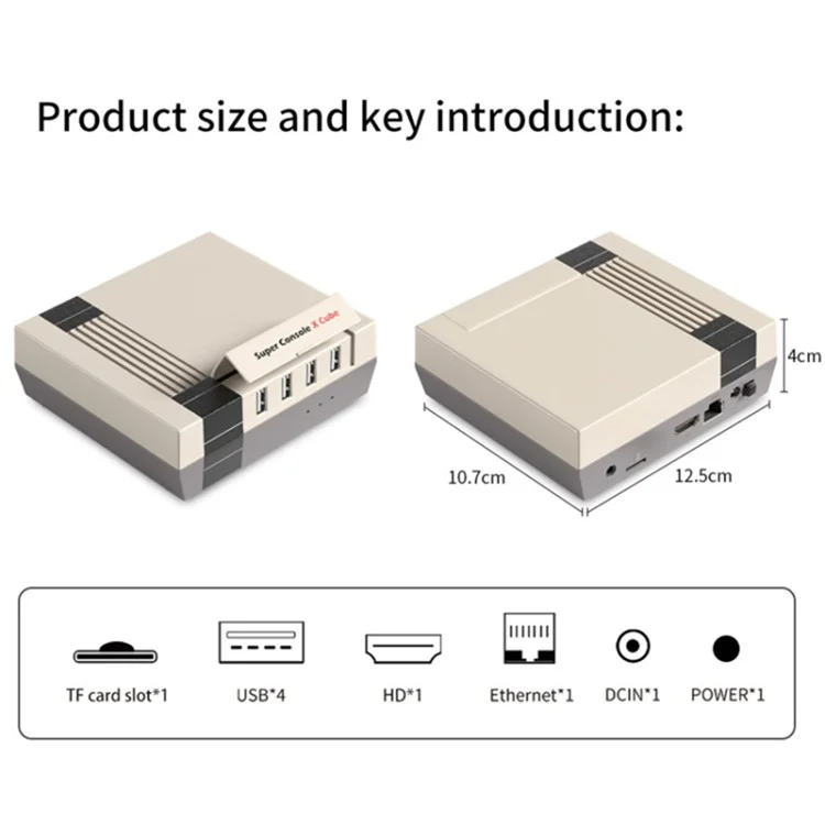 KINHANK Super Console X Cube HD Classic Game Console 64GB Retro Mini Video Games with 2 Wireless Controllers (EU Plug)