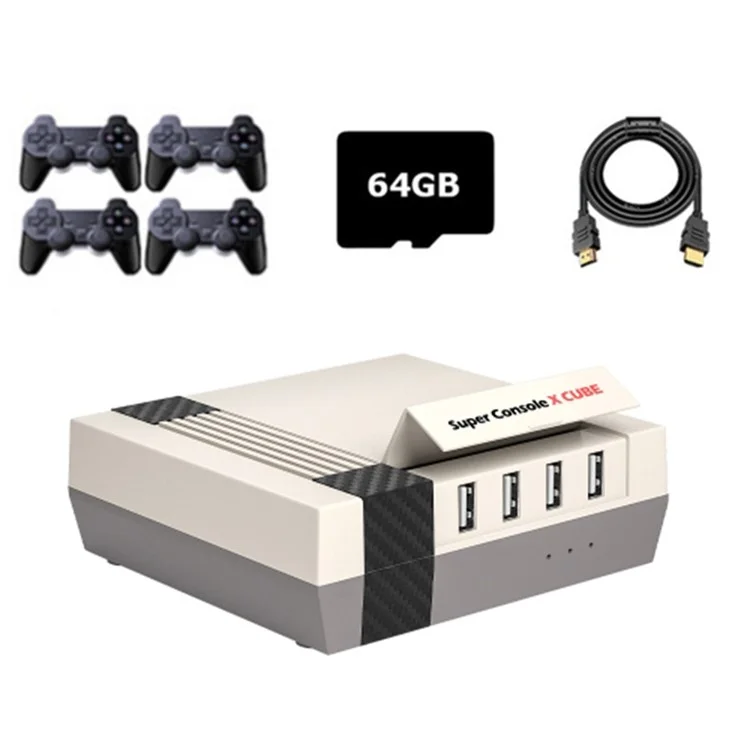 KINHANK Super Console X Cube HD Classic Game Console 64GB Retro Mini Video Games with 4 Wireless Controllers (EU Plug)