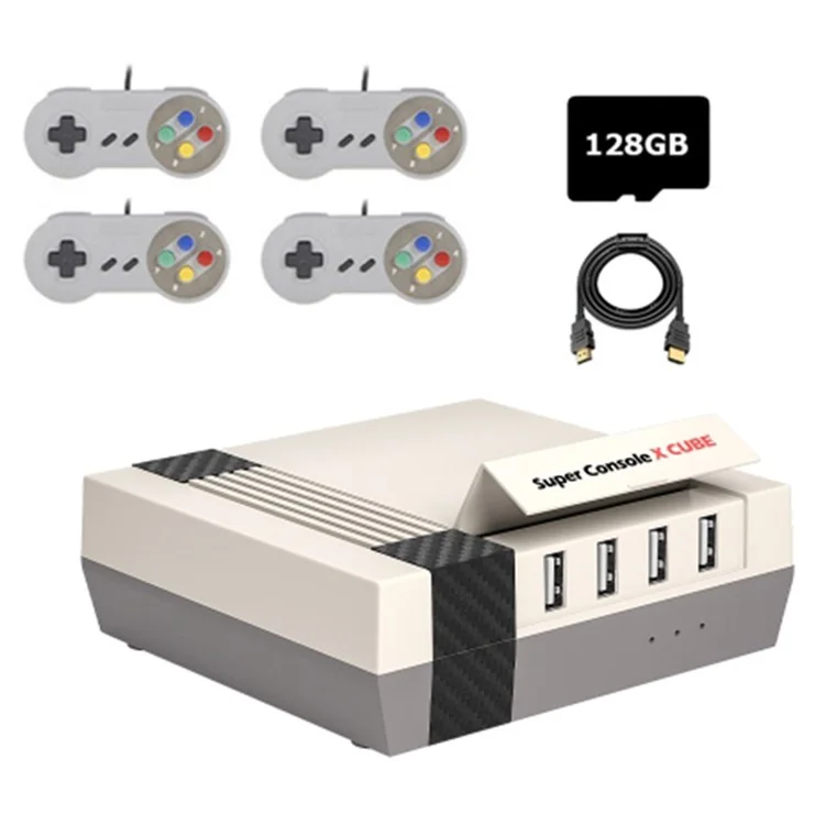 KINHANK Super Console X Cube HD Classic Game Console 128GB Portable Video Games with 4 Wired Controllers (EU Plug)