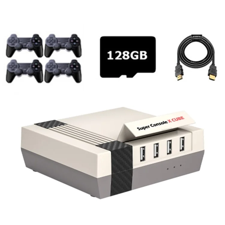 KINHANK Super Console X Cube HD Classic Game Console with 4 Wireless Controllers, 128GB Mini Video Games (EU Plug)