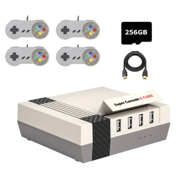 KINHANK Super Console X Cube Tragbares Spielekonsole 256GB HD Klassische Videospiele mit 4 Kabelfernbedienungen (EU-Stecker)