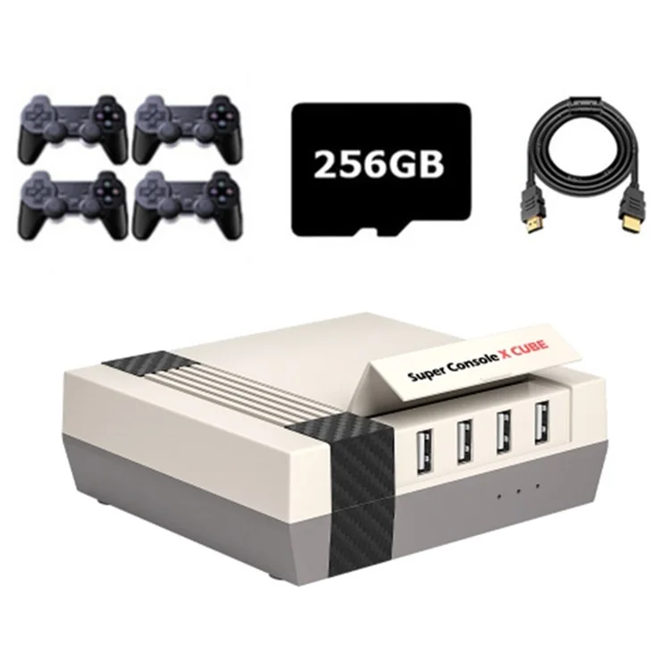 KINHANK Super Console X Cube HD Classic Game Console with 4 Wireless Controllers, 256GB Mini Video Games (EU Plug)