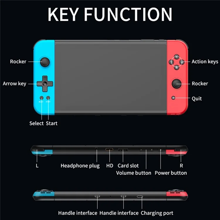 POWKIDDY X70 7 inch Handheld Video Game Console Two Players Video Game (without Memory Card) - Black