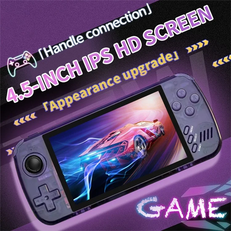 POWKIDDY X39 Pro 4.5-Zoll IPS-HD-Bildschirm Handheld-Spielekonsole (keine TF-Karte, keine Spiele) - Transparent Lila
