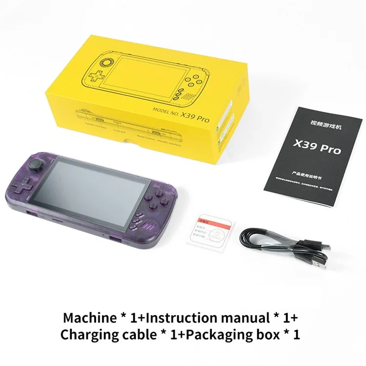 POWKIDDY X39 Pro 4.5-Zoll IPS-HD-Bildschirm Handheld-Spielekonsole (keine TF-Karte, keine Spiele) - Transparent Lila