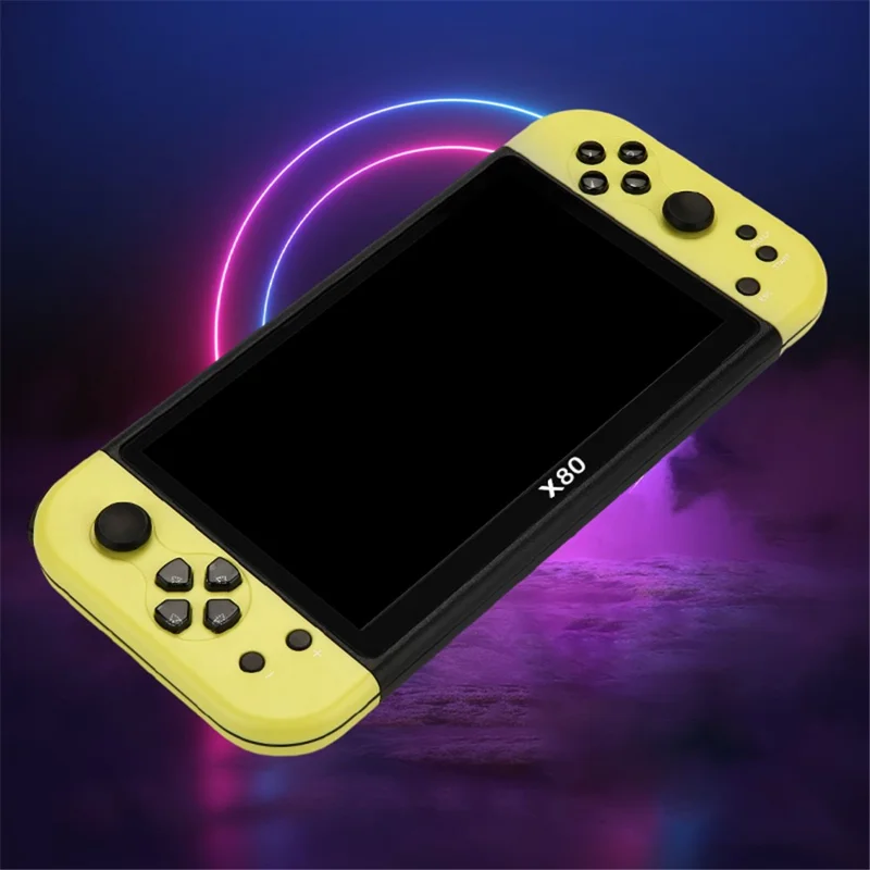 X80 7.0 inch HD Screen Handheld Game Console 20000 Games Video Game Console - Fluorescent Yellow