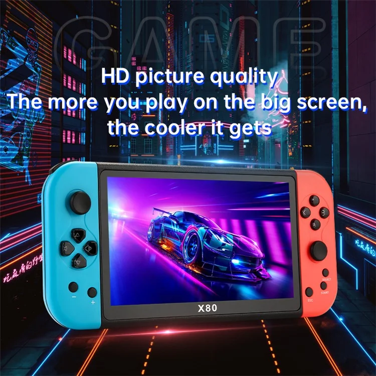 X80 7.0 inch HD Screen Handheld Game Console 20000 Games Video Game Console - Green Blue