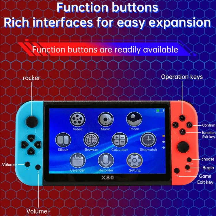 X80 7.0 inch HD Screen Handheld Game Console 20000 Games Video Game Console - Green Blue