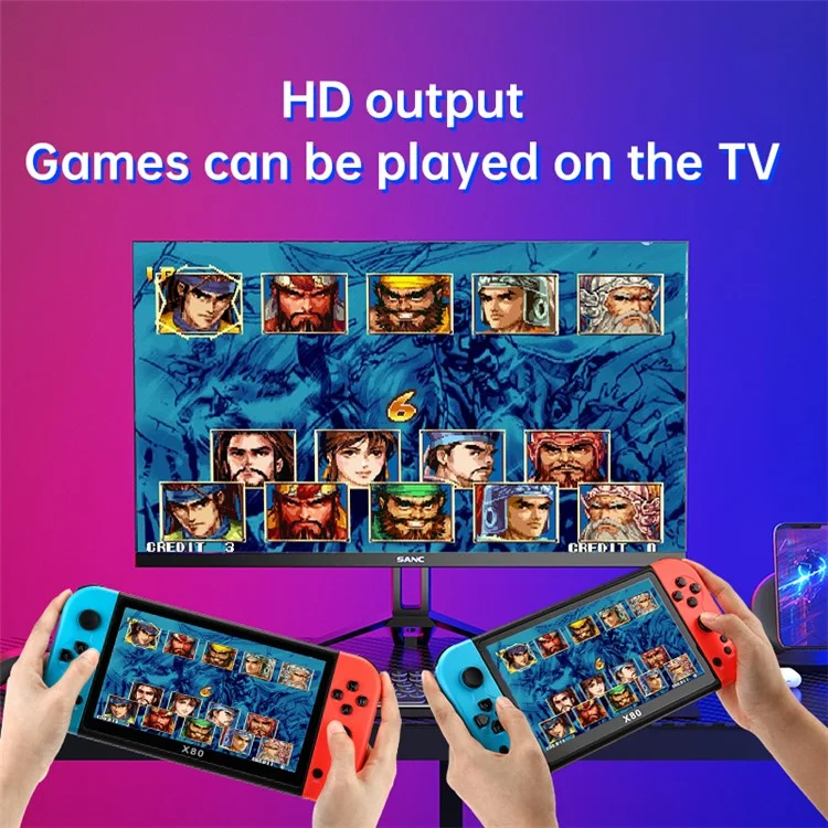 X80 7.0 inch HD Screen Handheld Game Console 20000 Games Video Game Console - Green Blue