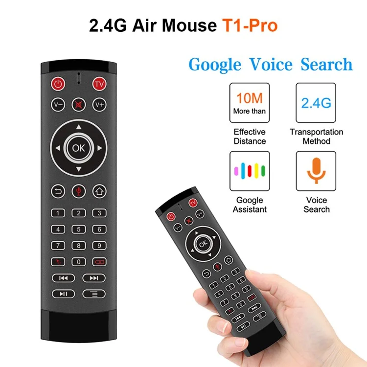 T1-pro-l Funzione IR Funzione a 2 Chiavi Air Mouse Smart Wireless Remote Control Con Microfono Per Android TV Box / Bastone