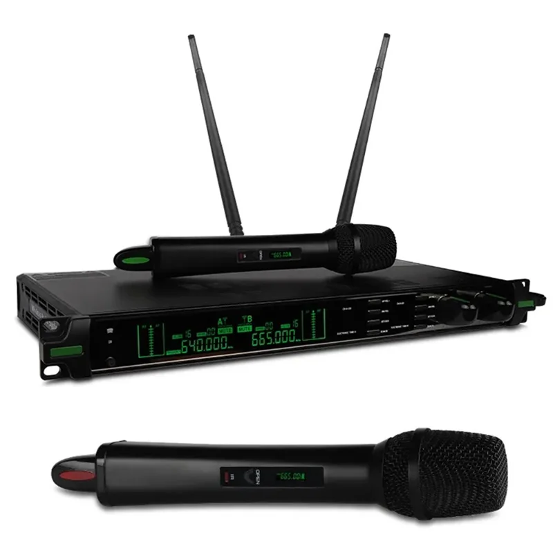 CD-10 Dual Wireless Microphone System Cordless Handheld HiFi Mic Set for Singing Karaoke Meeting Stage - EU Plug