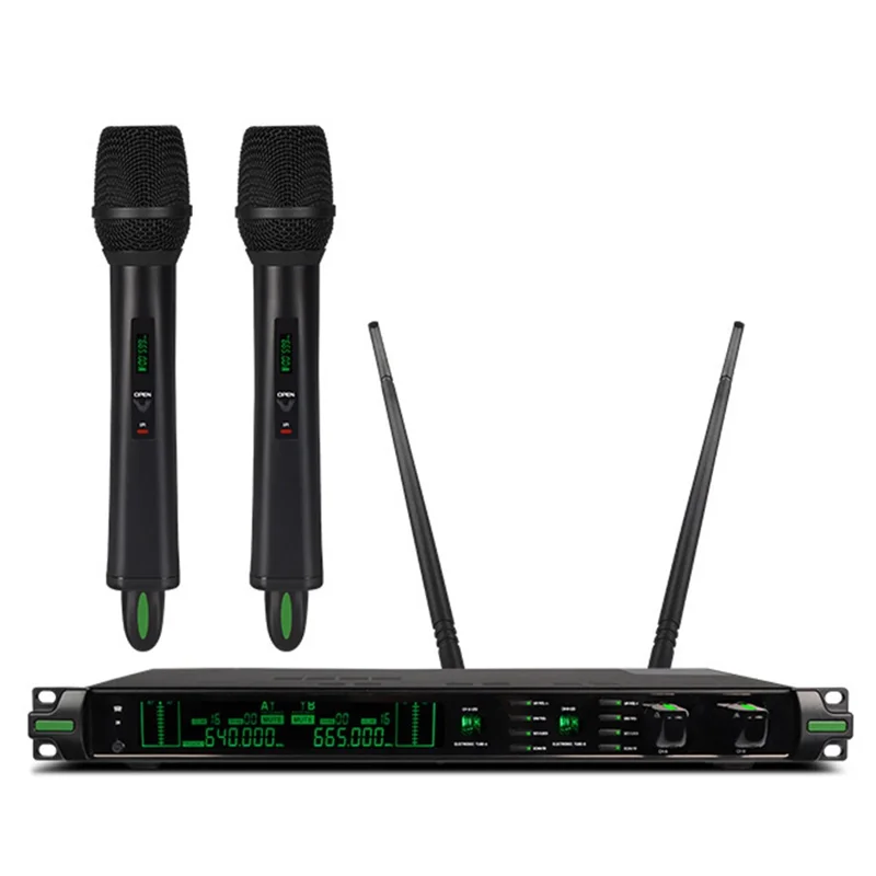 CD-10 Dual Wireless Microphone System Cordless Handheld HiFi Mic Set for Singing Karaoke Meeting Stage - EU Plug