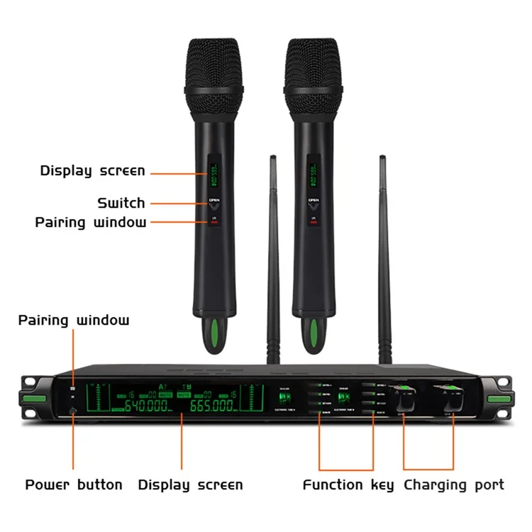 CD-10 Двойная беспроводная микрофонная система Cordless Handheld HiFi Mic Set для пения караоке, встречи, сцены - Британская вилка