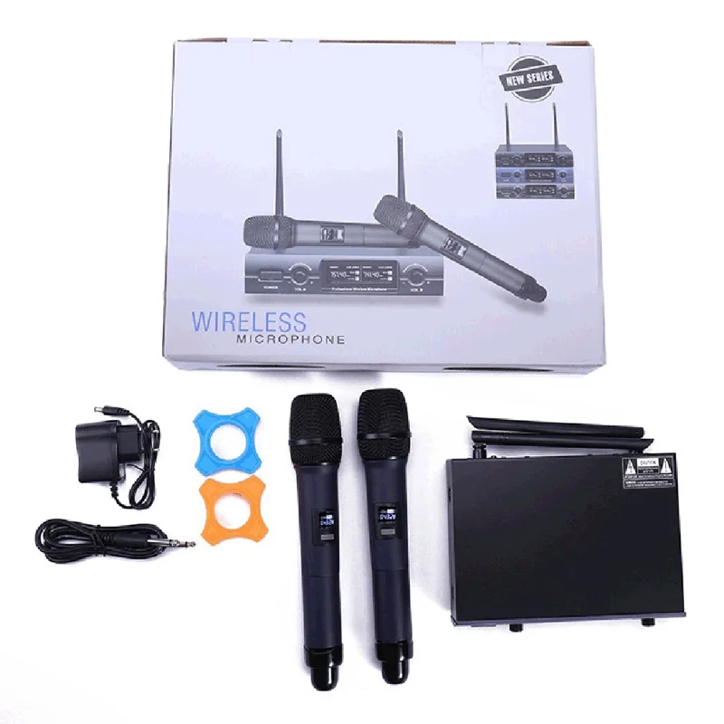 SV-322 VHF Wireless Microphone System Dual Handheld Dynamic Transmitter Mics Set for Karaoke, DJ Party - EU Plug