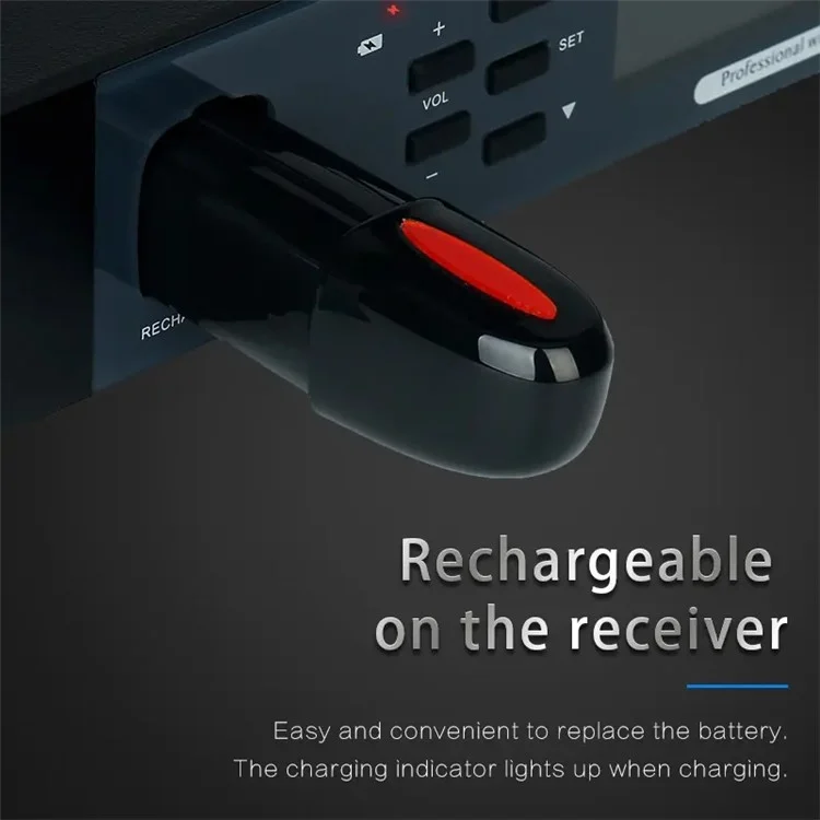 CD-08 Dual Professional UHF Wireless Microphone Magnetic Charging Adjustable Frequencies Mic for Singing, Karaoke, Church - UK Plug