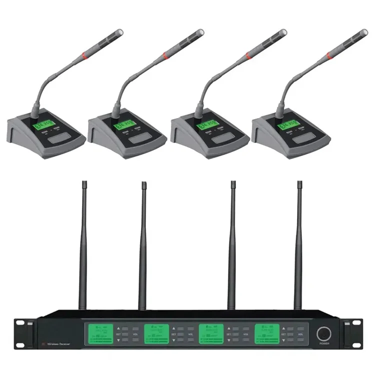 X-H05 UHF Conference Microphone System 4Pcs Wireless Mic Set for Meeting Speech Conference - US Plug