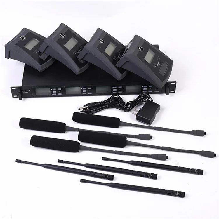 X-H05 UHF Conference Microphone System 4Pcs Wireless Mic Set for Meeting Speech Conference - US Plug