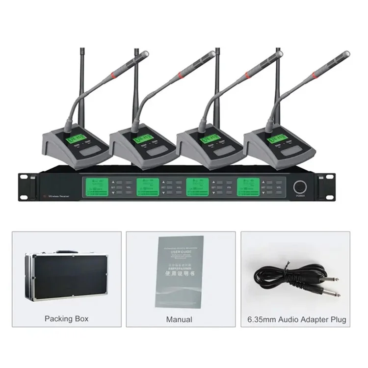 X-H05 UHF Conference Microphone System 4Pcs Wireless Mic Set for Meeting Speech Conference - UK Plug