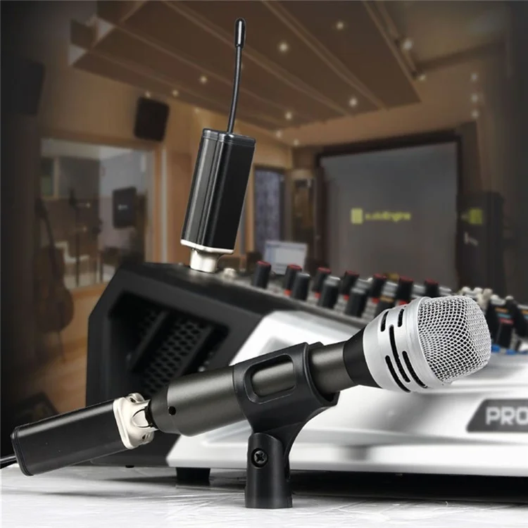 T-7 Plug and Play Transmitter / Receiver Set Dynamic Microphone Converter Wired Mic to Wireless Mic Adapter - Black