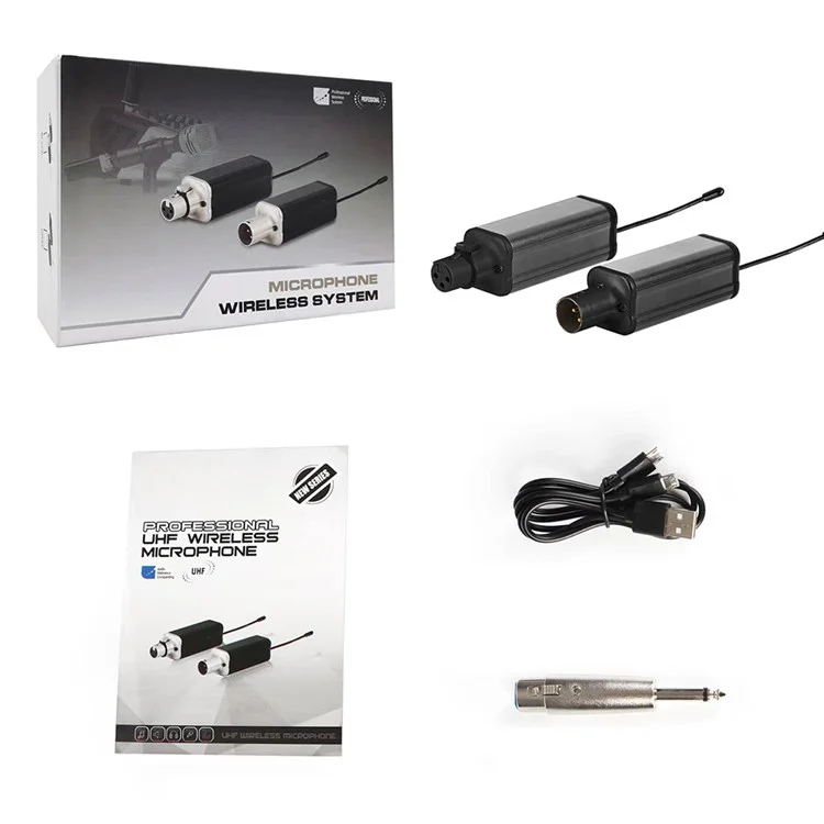 T-7 Plug and Play Transmitter / Receiver Set Dynamic Microphone Converter Wired Mic to Wireless Mic Adapter - Black