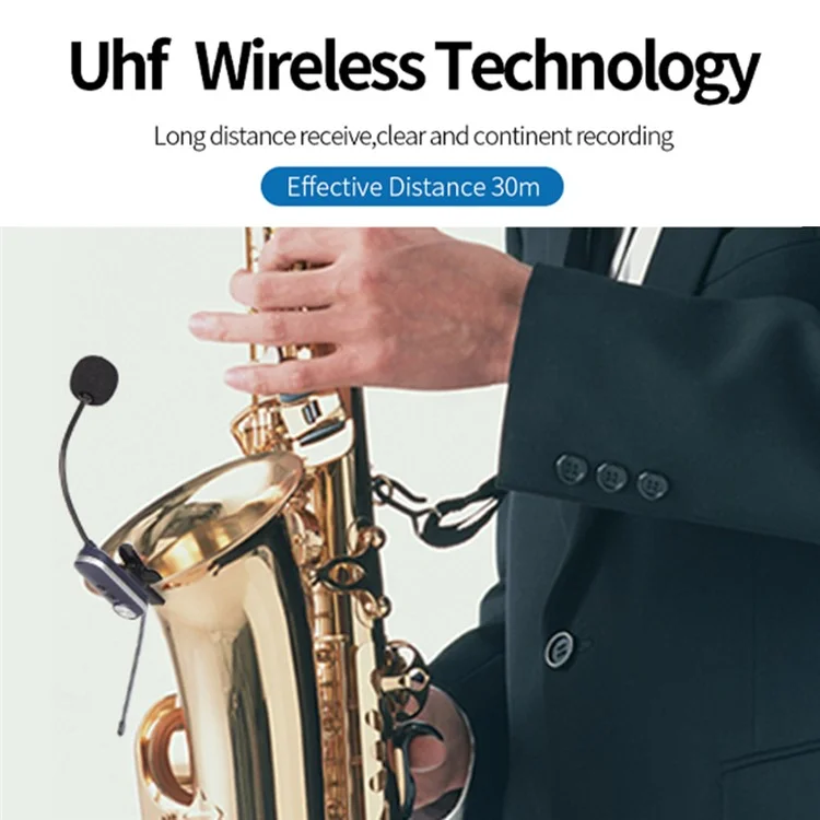 T-6 Professional Instrument Microphone Portable Condenser Wireless Microphone with Clip - UK Plug