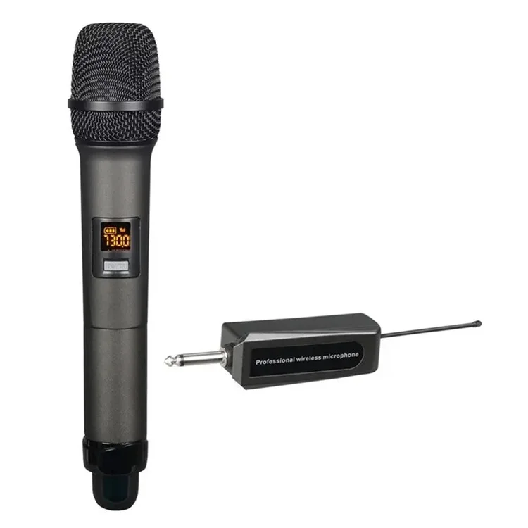 W-14 Microfono Wireless Wireless FM Microfono a Band Mobile in Mobile Con Microfono Karaoke a Casa Ricevitore - Grigio