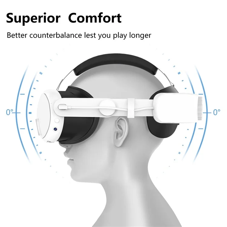 Correa de cabeza ajustable para el visor Meta Quest 3, banda de cabeza de repuesto para VR, accesorios de VR con batería integrada de 6400 mAh - Blanco