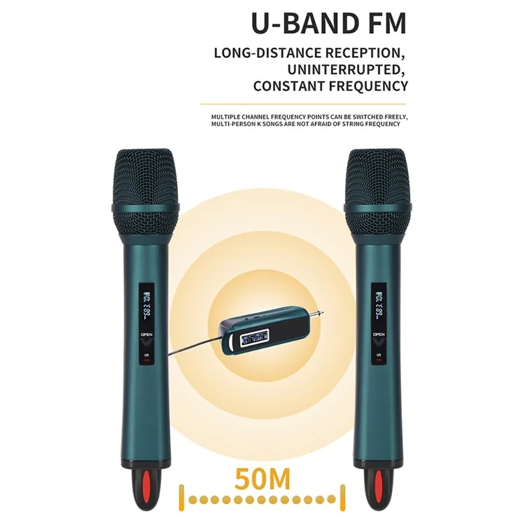 TX-12 Microfone Sem Fio para Palco de Canto Doméstico Ao Vivo, 2 Microfones + 1 Receptor - Azul