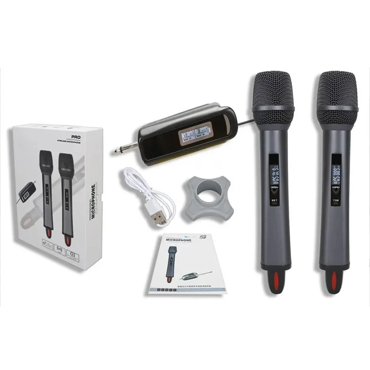 TX-12 Stage Singing Wireless Microphone Outdoor Home Live Streaming Rechargeable Mic, 2 Mic + 1 Receiver - Black