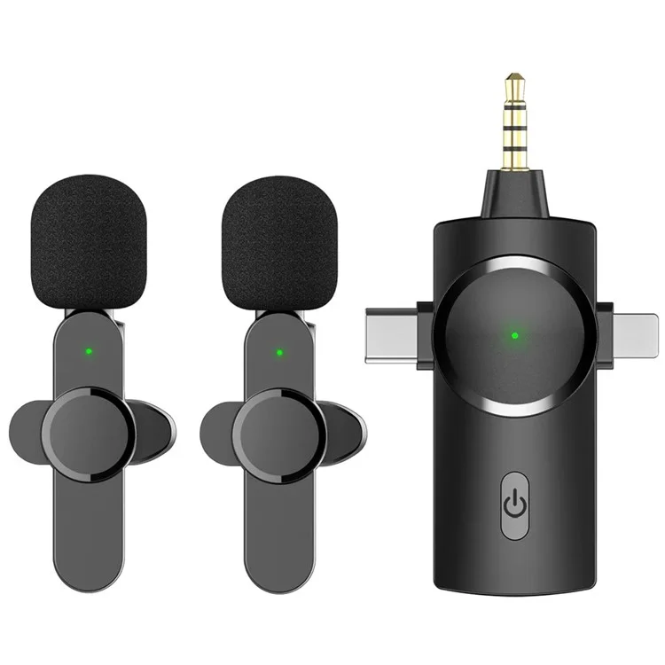 AP031 2 Microfoni Lavalier Wireless Con 1 Ricevitore Per Iphone, Telefono Cellulare di Tipo c, Fotocamera