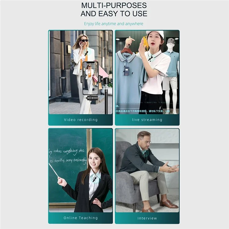 AP031 2 Wireless Lavalier Microphones with 1 Receiver for iPhone, Type-C Cell Phone, Camera