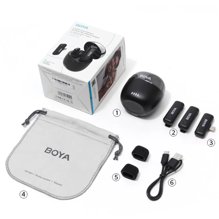 BOYA BY-WM3T-U2 2 Transmitter + 1 Type-C Receiver, 2.4GHz Wireless Microphone Lapel Clip Mics