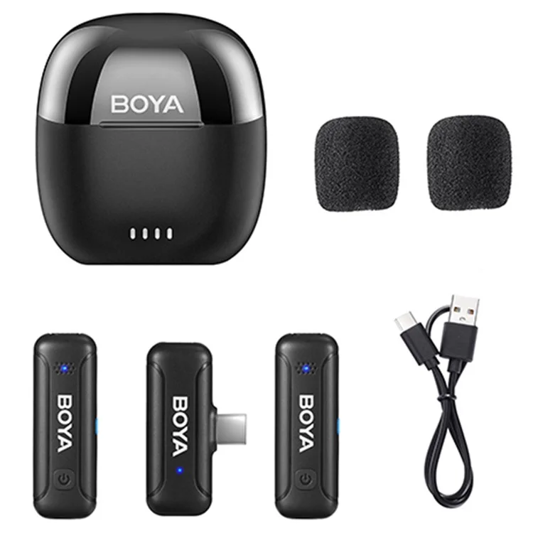 BOYA BY-WM3T-U2 2 Transmitter + 1 Type-C Receiver, 2.4GHz Wireless Microphone Lapel Clip Mics