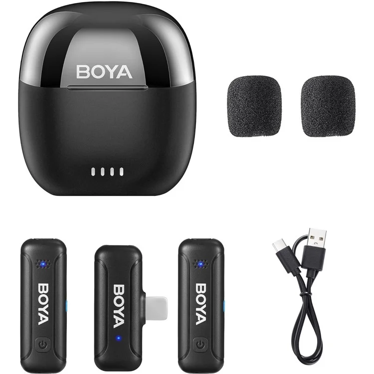 BOYA BY-WM3T-D2 2 Transmitter + 1 8-Pin Receiver, 2.4GHz Wireless Noise Reduction Lapel Clip Mics