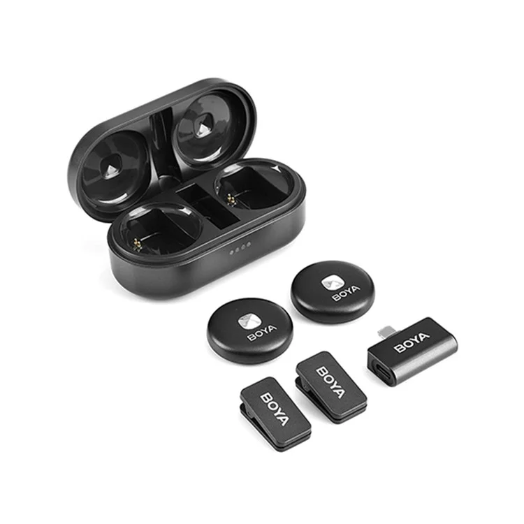 BOYA Omic-D 2 Transmisor + 1 Receptor de 8 Pines, Forma de Botón Micrófono Inalámbrico de Solapa 2.4G - Negro