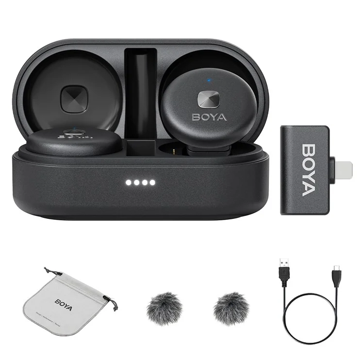 BOYA Omic-D 2 Transmitter + 1 8-Pin Receiver, Button Shape 2.4G Wireless Microphone Lapel Clip Mics - Black