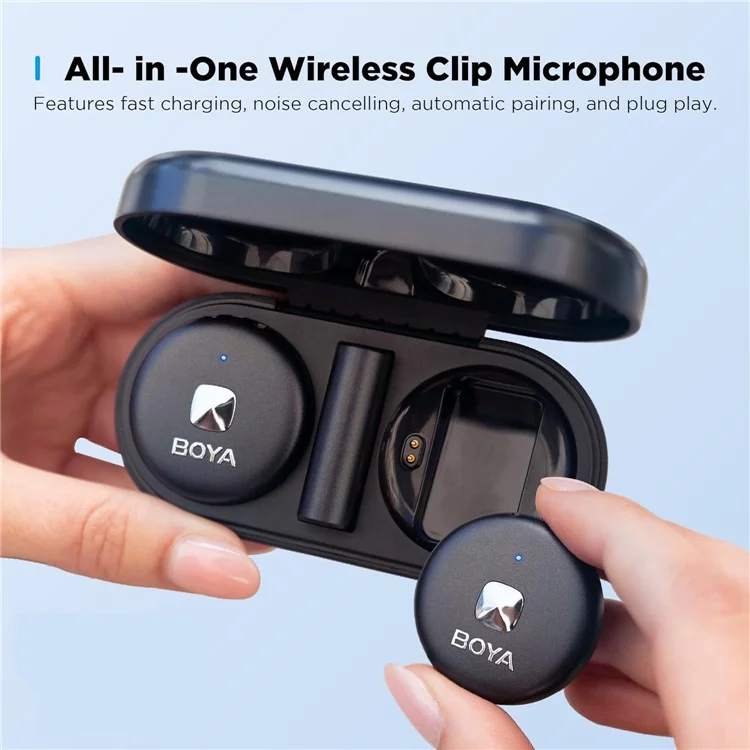 Boya Omic-d 2 Transmisor + 1 Receptor de 8 Pines, Forma de Botón 2.4G Micrófono Inalámbrico Clip Clip Mics - Negro