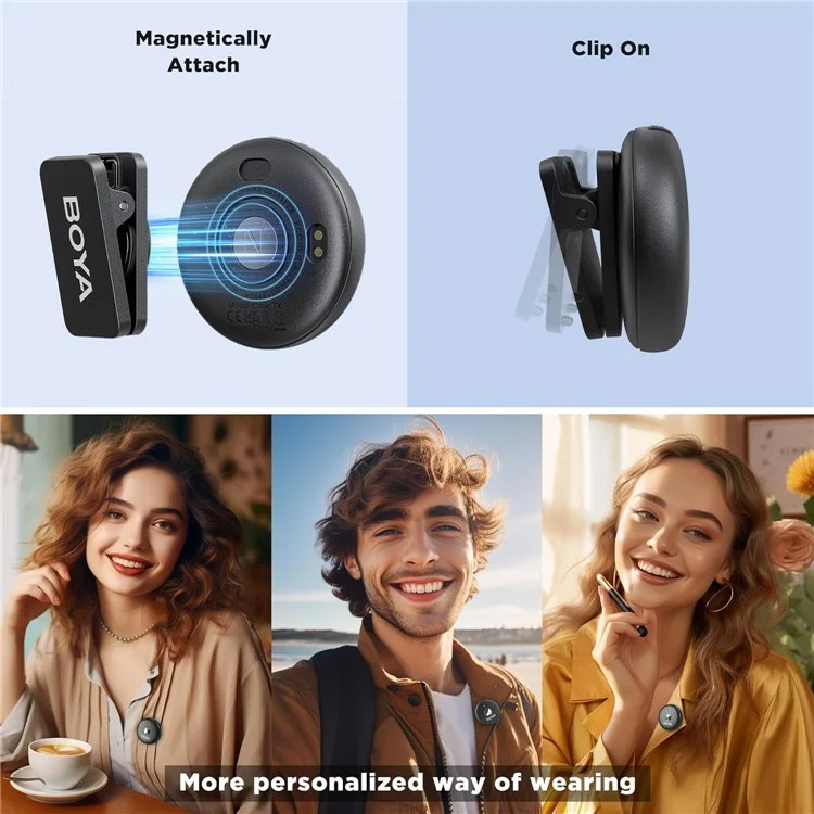 BOYA Omic-D 2 Transmisor + 1 Receptor de 8 Pines, Forma de Botón Micrófono Inalámbrico de Solapa 2.4G - Negro