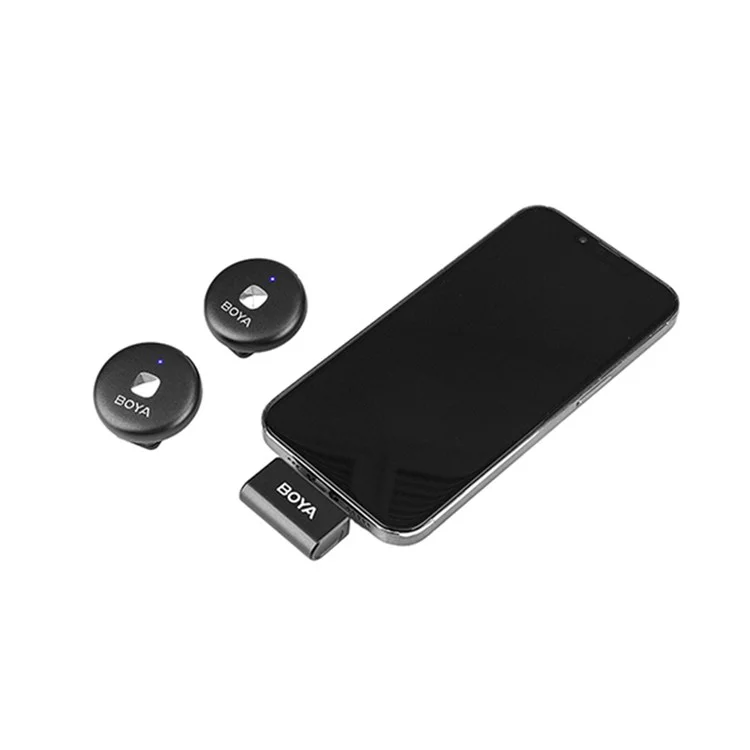 BOYA Omic-D 2 Transmisor + 1 Receptor de 8 Pines, Forma de Botón Micrófono Inalámbrico de Solapa 2.4G - Negro