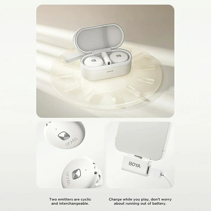 BOYA Omic-U 2 Zender + 1 USB-C Ontvanger, Knopvormig Draadloos Reversmicrofoon - Wit