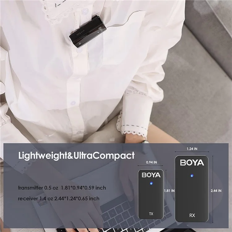 BOYA WMic5-M1 1 trasmettitore + 1 ricevitore, microfono wireless 2.4G a clip per videocamera e laptop
