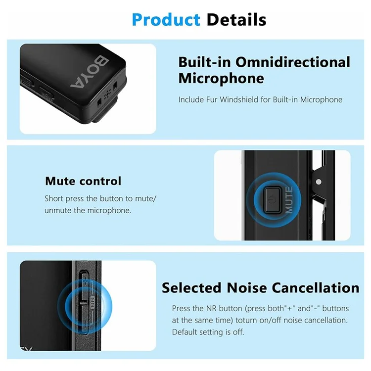 BOYA Wmic5-m6 Clip de Solapa de Micrófono Inalámbrico Wmic5-m6 Micéndico de Solapa de Micrófono Inalámbrico, 2 Transmisor + 1 Receptor USB-C