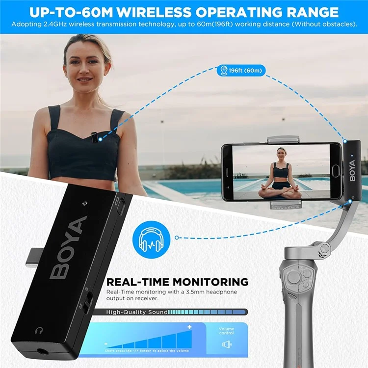 BOYA WMic5-M5 Video Recording Wireless Microphone Lapel Clip Mic, 1 Transmitter + 1 USB-C Receiver