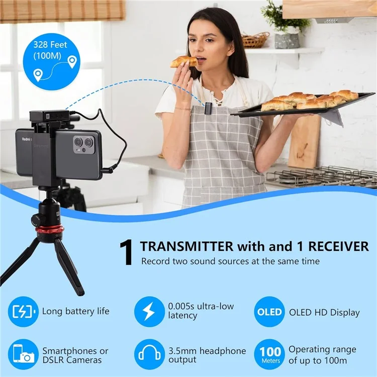 BOYA BY-XM6-S1MINI Microphone sans fil à pince pour téléphone et caméra, 1 mini émetteur + 1 récepteur