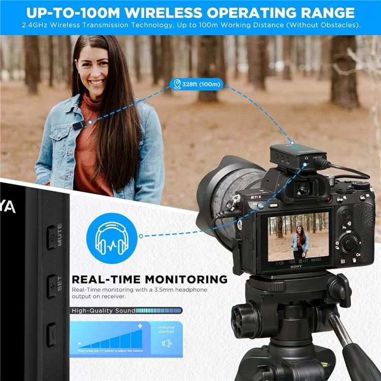 BOYA BY-XM6-S1MINI Microphone sans fil à pince pour téléphone et caméra, 1 mini émetteur + 1 récepteur